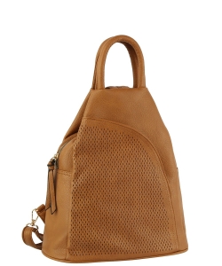 Lazer Cut Convertible One & Double Strap Backpack JNM-0103-1 LIGHT BROWN